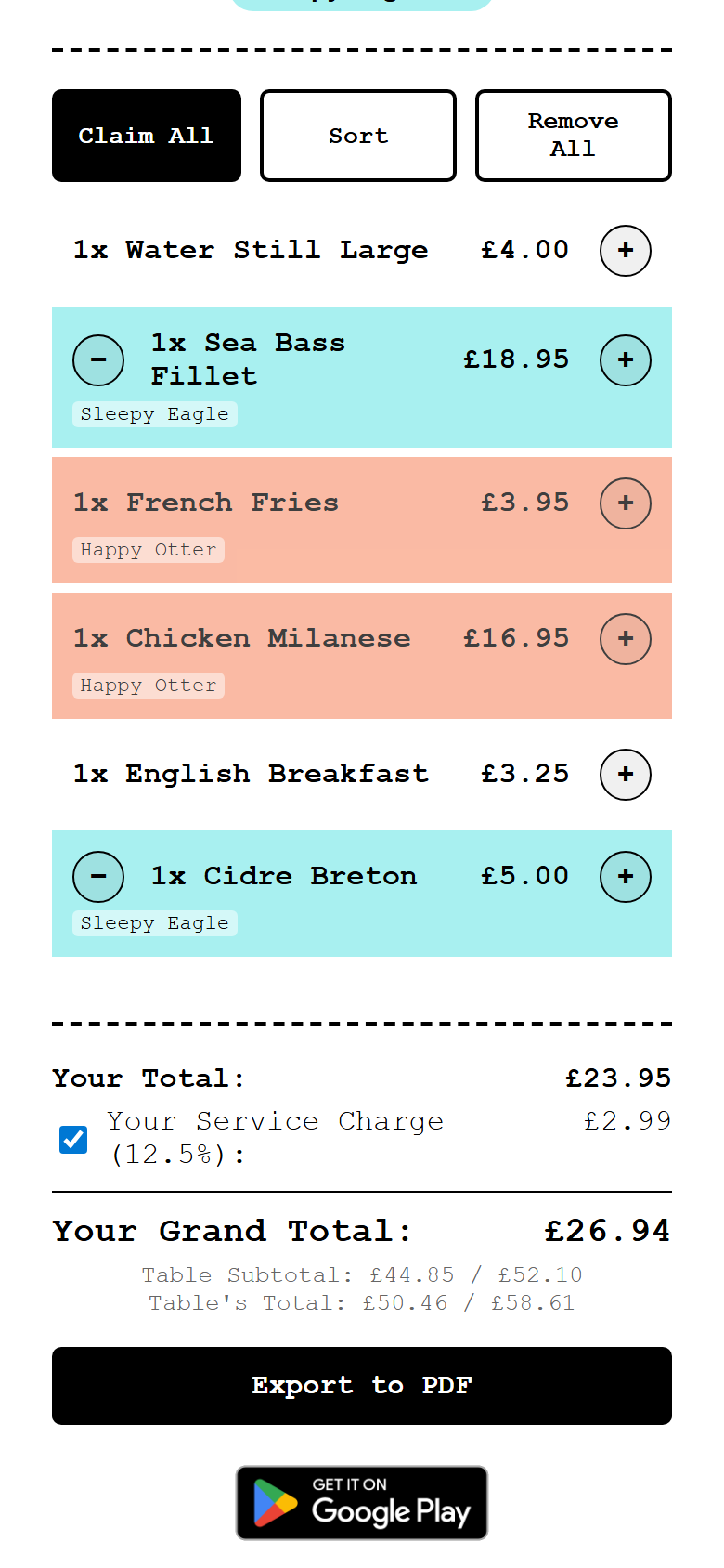 Guest seeing their split total