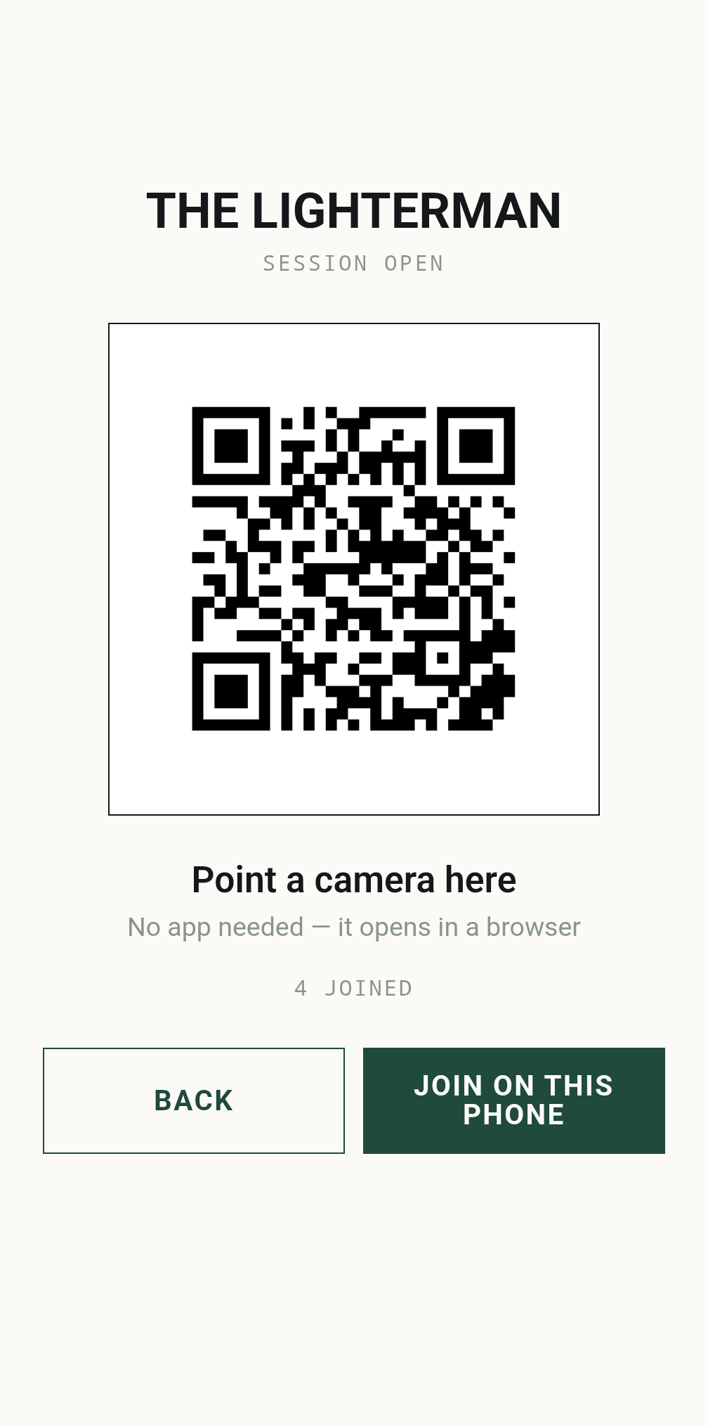 A full-screen QR code for guests to scan and join