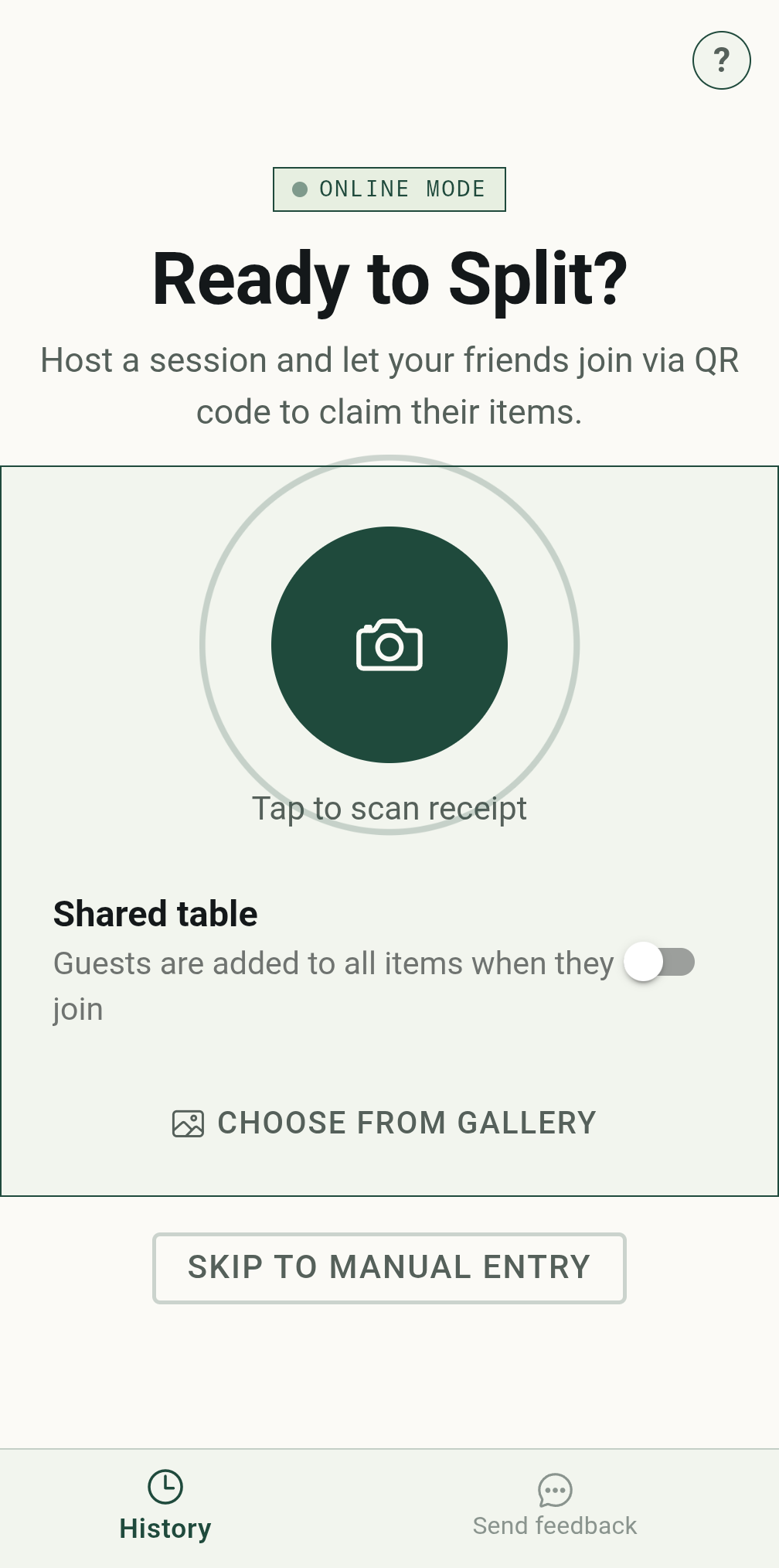 The host app ready to scan a receipt